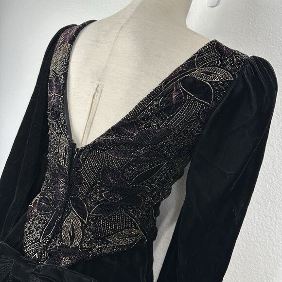 Vintage Jessica McClintock Dress Women Size 4 Black Velvet Metallic Formal Party - Picture 12 of 15